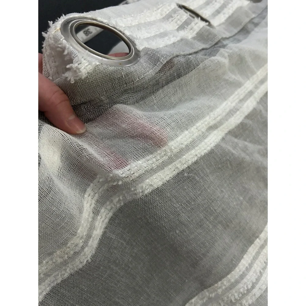At Home Gray White Stripe Grommet Top Window‎ Curtain 2 Panels 50x82